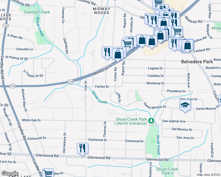 map of restaurants, bars, coffee shops, grocery stores, and more near 2779 Fairlee Drive in Decatur
