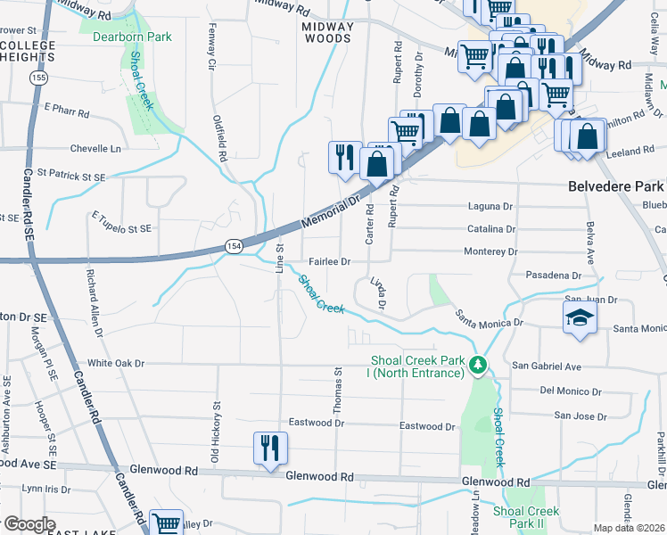 map of restaurants, bars, coffee shops, grocery stores, and more near 1572 Melanie Court in Decatur