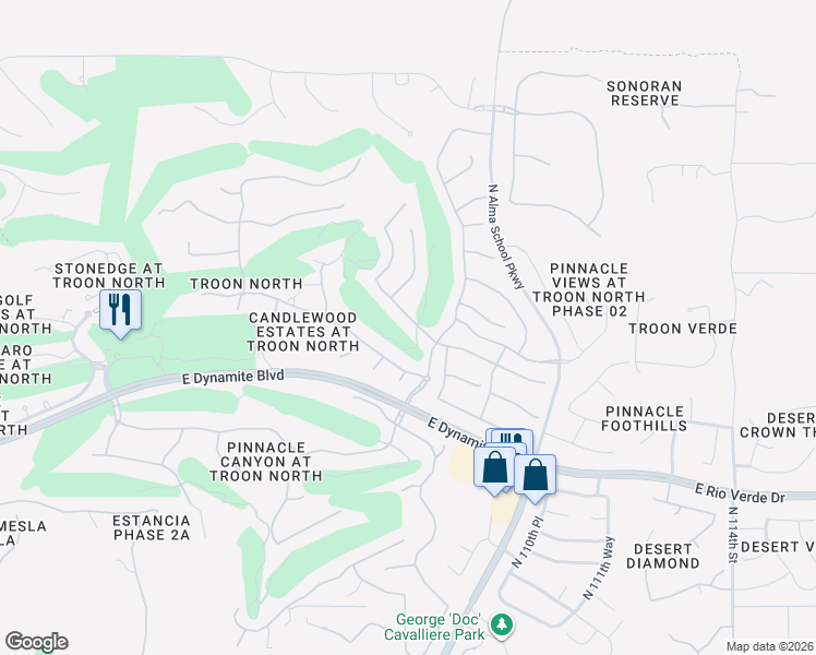 map of restaurants, bars, coffee shops, grocery stores, and more near 10835 East Sutherland Way in Scottsdale
