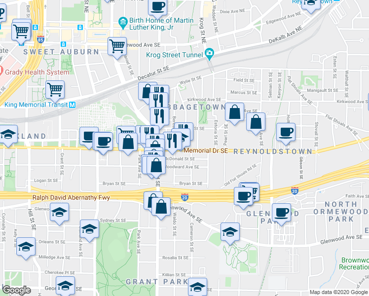map of restaurants, bars, coffee shops, grocery stores, and more near 662 Memorial Drive Southeast in Atlanta