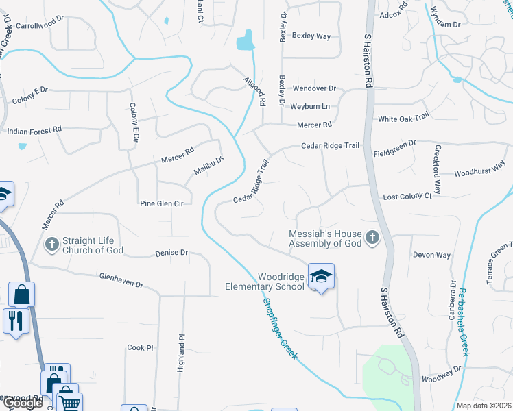 map of restaurants, bars, coffee shops, grocery stores, and more near 1438 Walnut Ridge Way in Stone Mountain