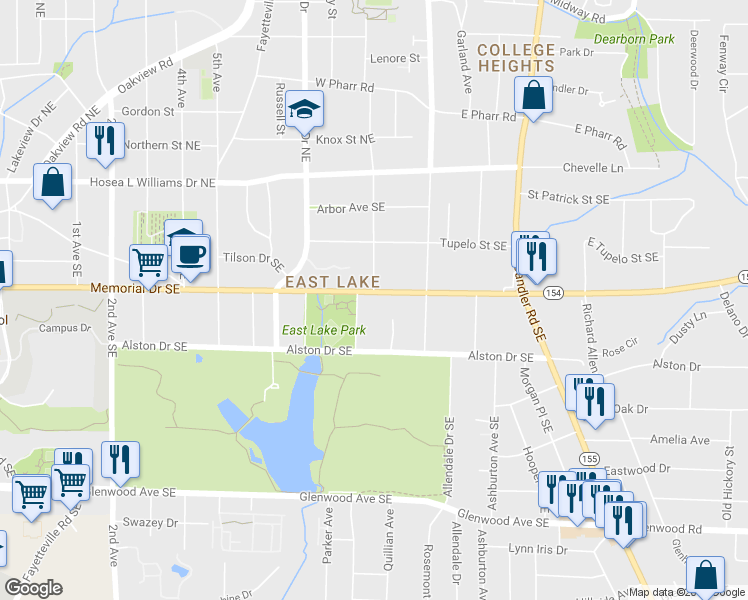map of restaurants, bars, coffee shops, grocery stores, and more near 2703 Memorial Dr SE in Atlanta