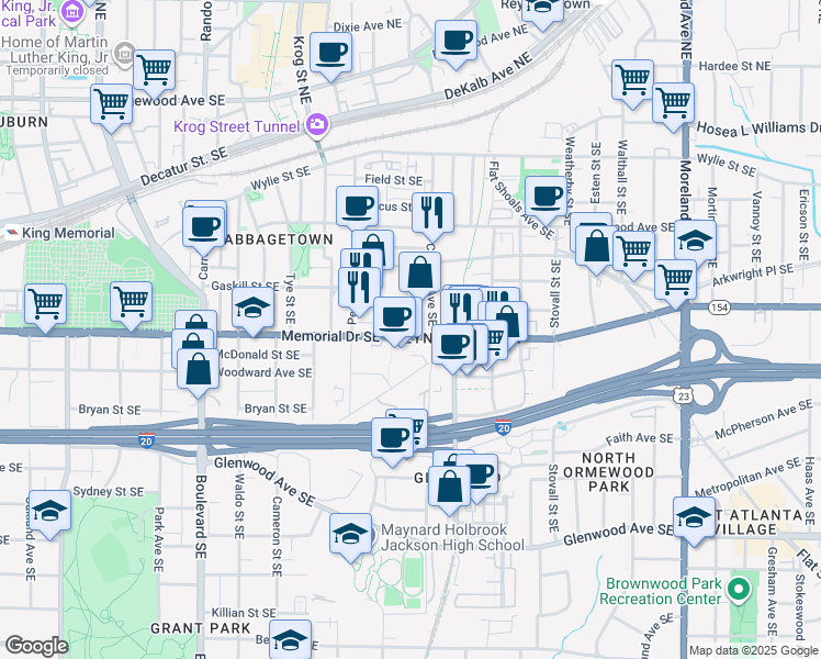 map of restaurants, bars, coffee shops, grocery stores, and more near 824 Memorial Drive Southeast in Atlanta
