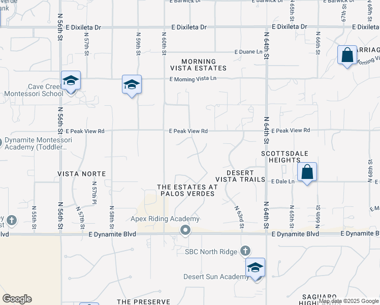 map of restaurants, bars, coffee shops, grocery stores, and more near 6010 East Almeda Court in Cave Creek