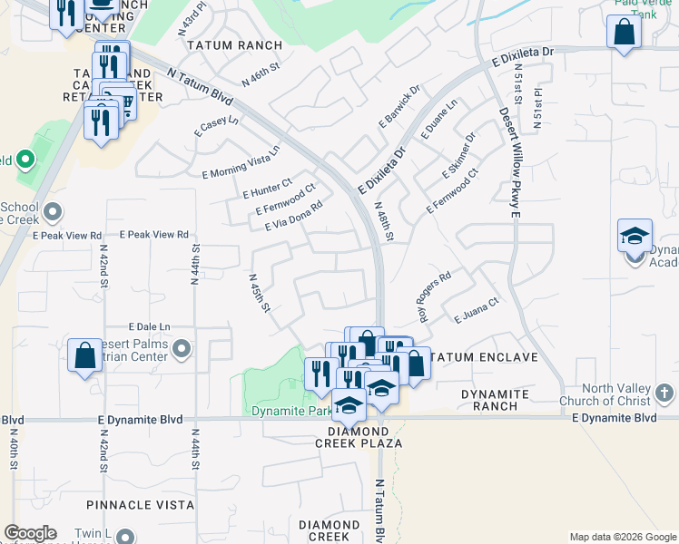 map of restaurants, bars, coffee shops, grocery stores, and more near 4623 East Roy Rogers Road in Cave Creek