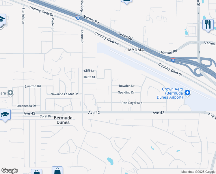 map of restaurants, bars, coffee shops, grocery stores, and more near 41868 Volare Court in Bermuda Dunes