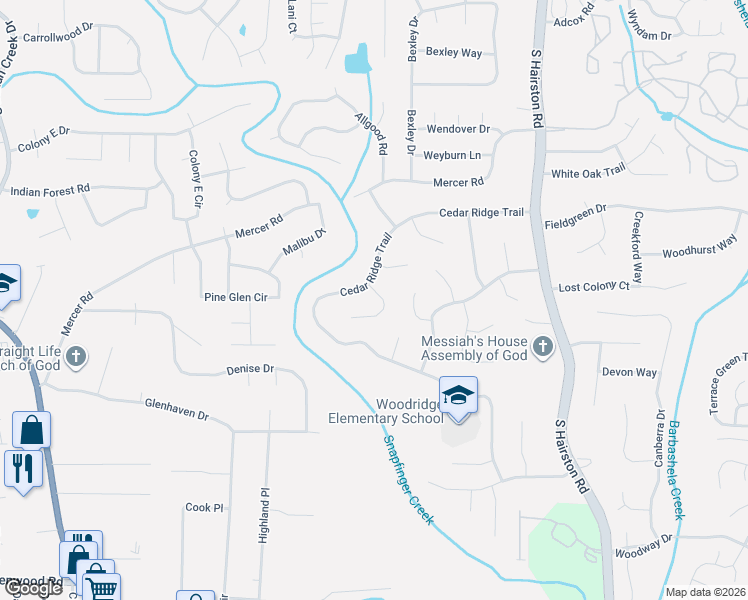 map of restaurants, bars, coffee shops, grocery stores, and more near 1438 Walnut Ridge Way in Stone Mountain