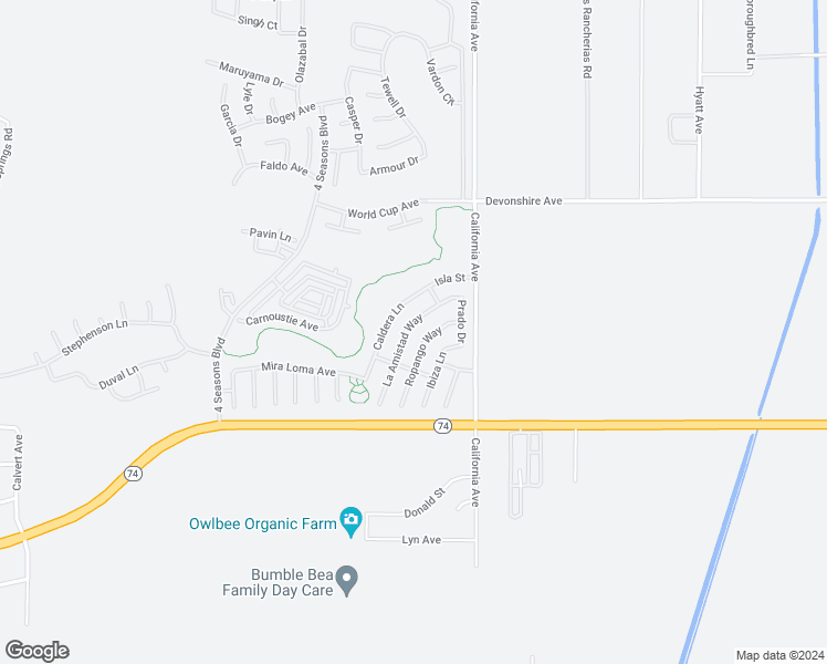 map of restaurants, bars, coffee shops, grocery stores, and more near 190 La Amistad Way in Hemet