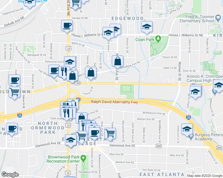 map of restaurants, bars, coffee shops, grocery stores, and more near 240 Patterson Avenue Southeast in Atlanta