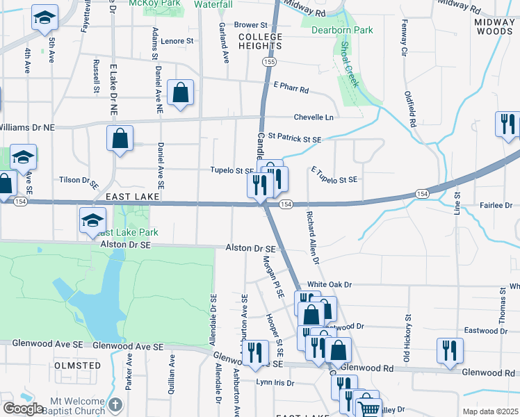 map of restaurants, bars, coffee shops, grocery stores, and more near 2889 Georgia 154 in Atlanta