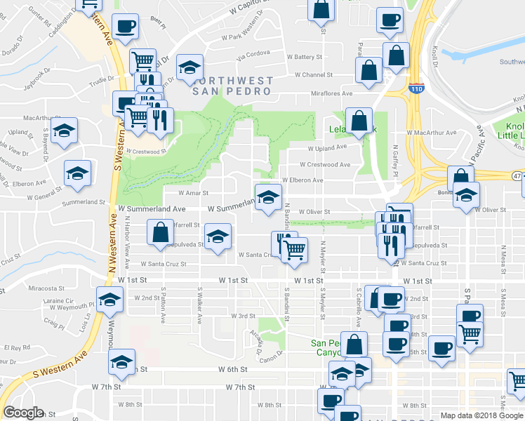 map of restaurants, bars, coffee shops, grocery stores, and more near 1062 West Oliver Street in Los Angeles