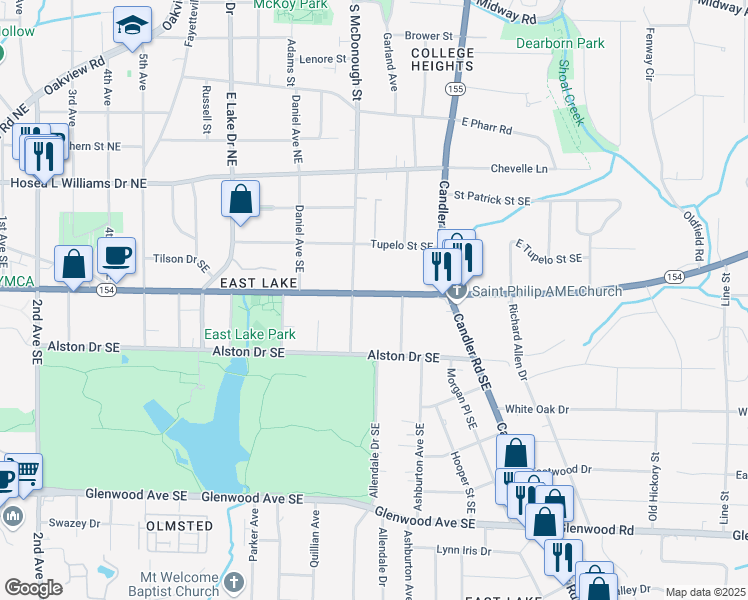 map of restaurants, bars, coffee shops, grocery stores, and more near 2801 Memorial Drive Southeast in Atlanta