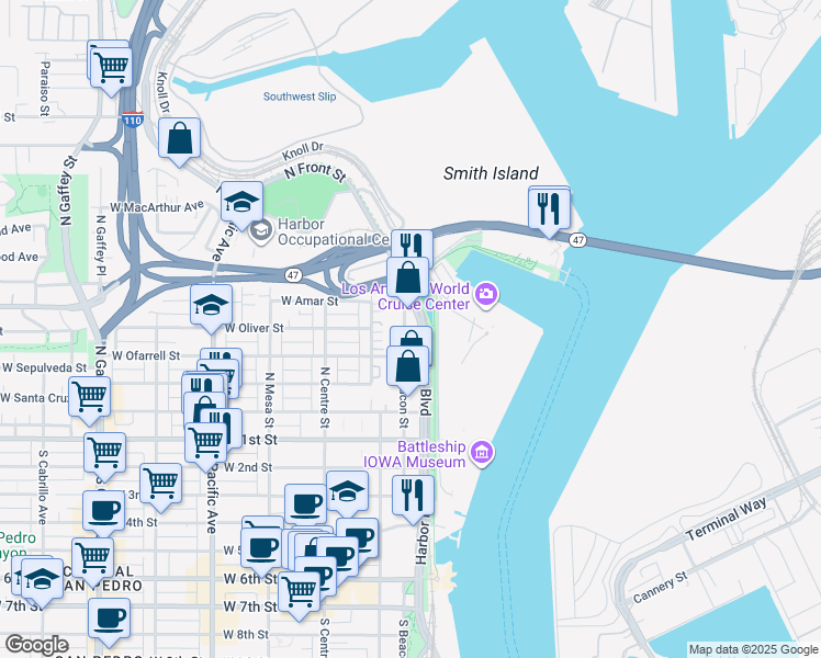 map of restaurants, bars, coffee shops, grocery stores, and more near 435 North Harbor Boulevard in Los Angeles