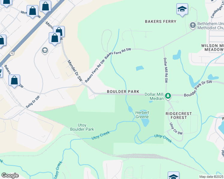 map of restaurants, bars, coffee shops, grocery stores, and more near 4525 Boulder Park Drive Southwest in Atlanta