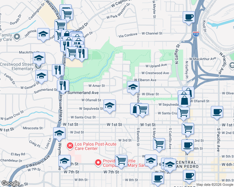 map of restaurants, bars, coffee shops, grocery stores, and more near 1139 West Summerland Avenue in Los Angeles