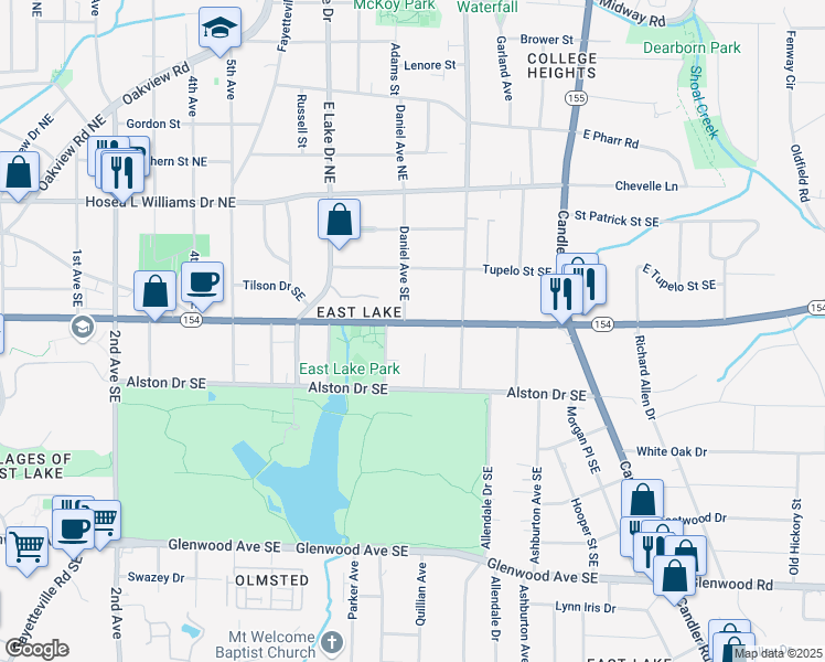 map of restaurants, bars, coffee shops, grocery stores, and more near 2715 Memorial Drive Southeast in Atlanta