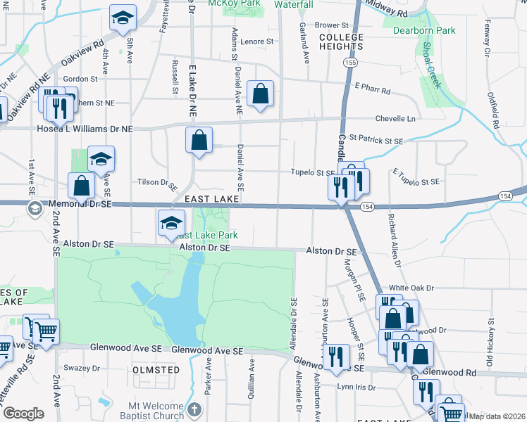 map of restaurants, bars, coffee shops, grocery stores, and more near 2749 Memorial Drive Southeast in Atlanta