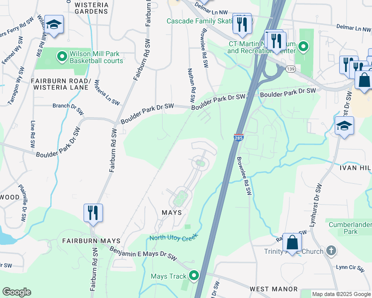 map of restaurants, bars, coffee shops, grocery stores, and more near 935 Ambient Way in Atlanta