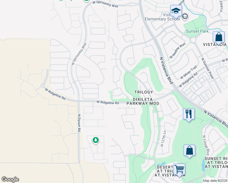 map of restaurants, bars, coffee shops, grocery stores, and more near 13427 West Hummingbird Terrace in Peoria
