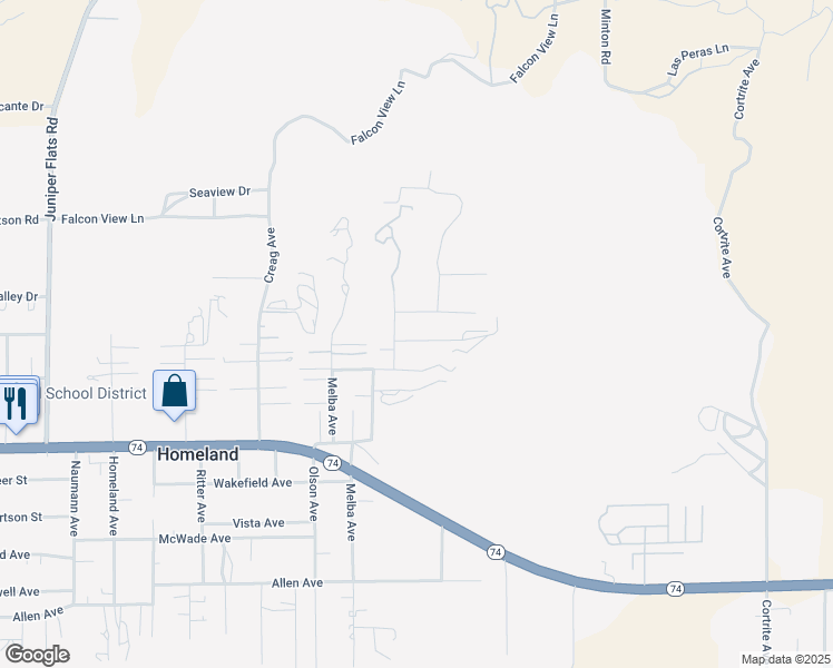 map of restaurants, bars, coffee shops, grocery stores, and more near 32090 Ranch Road in Homeland