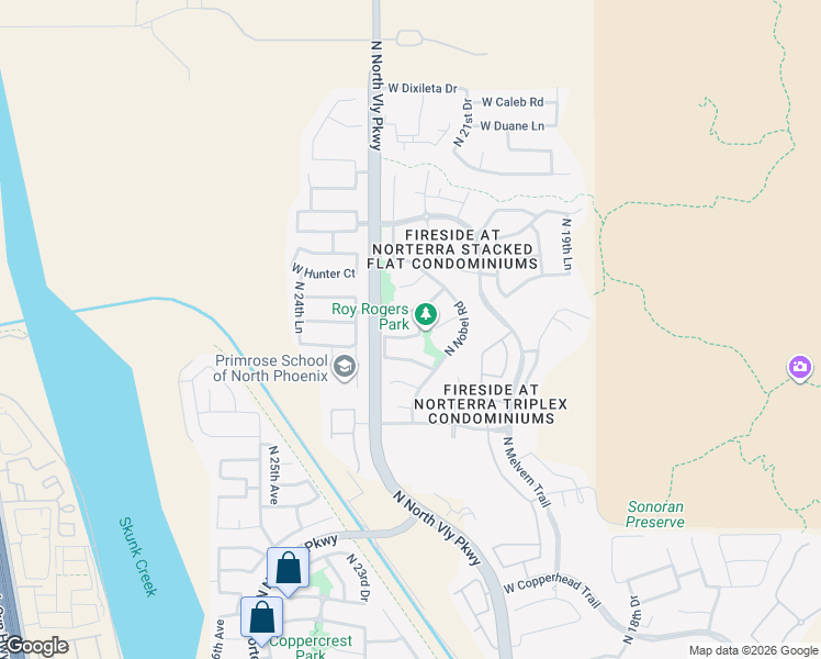 map of restaurants, bars, coffee shops, grocery stores, and more near 2234 West Roy Rogers Road in Phoenix