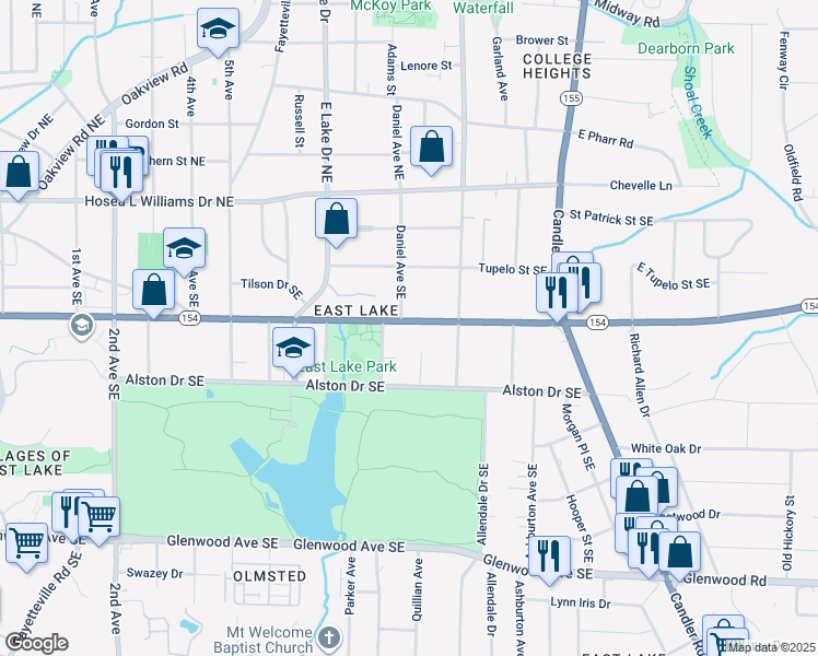 map of restaurants, bars, coffee shops, grocery stores, and more near 2715 Memorial Drive Southeast in Atlanta
