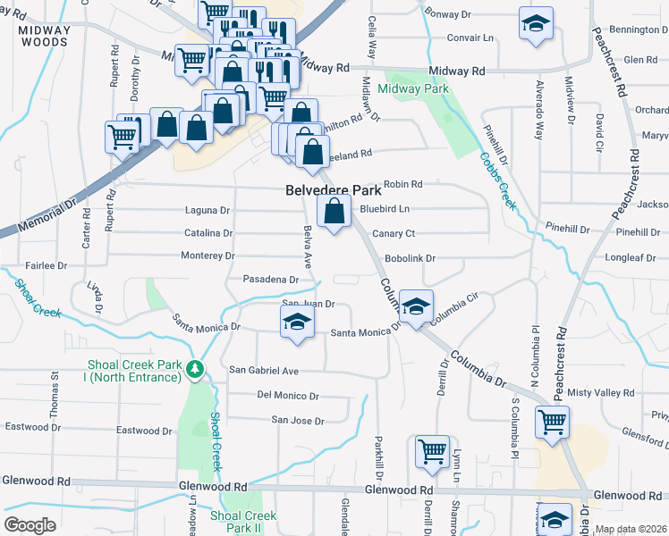 map of restaurants, bars, coffee shops, grocery stores, and more near 3032 Lauren Parc Road in Decatur