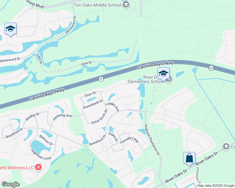 map of restaurants, bars, coffee shops, grocery stores, and more near 3105 Byrom Road in Myrtle Beach