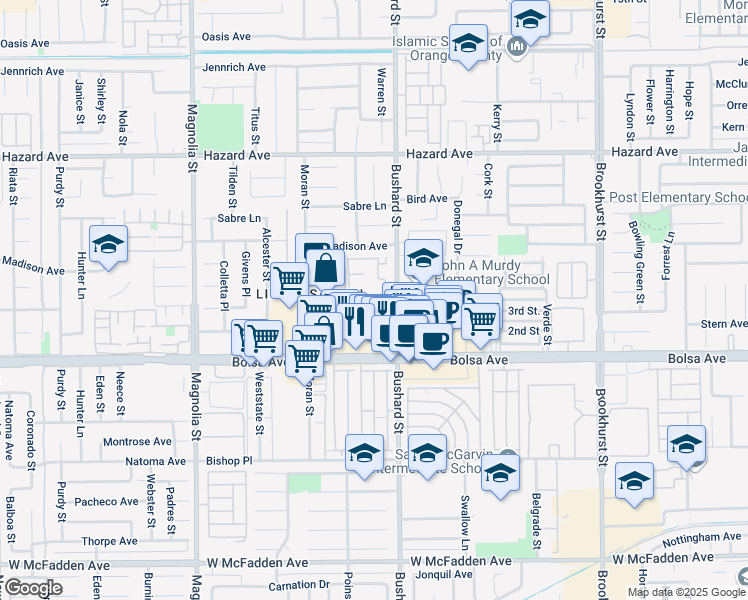 map of restaurants, bars, coffee shops, grocery stores, and more near 14851 Brownstone Lane in Westminster