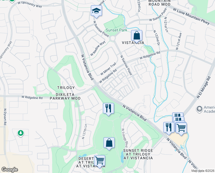 map of restaurants, bars, coffee shops, grocery stores, and more near 12577 West Steed Ridge in Peoria