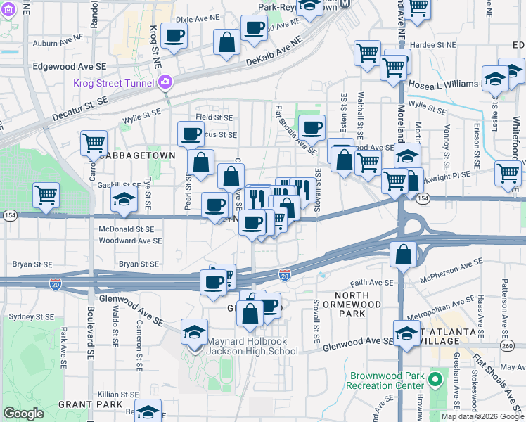 map of restaurants, bars, coffee shops, grocery stores, and more near 920 Memorial Drive Southeast in Atlanta