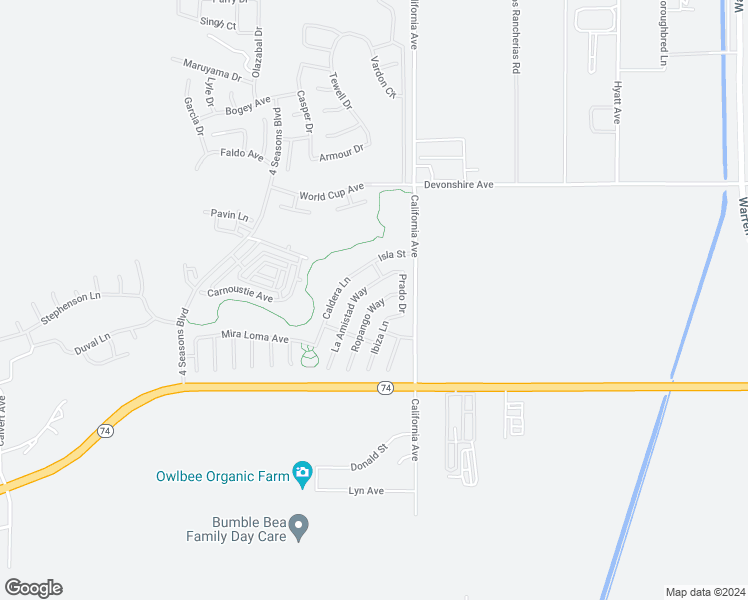 map of restaurants, bars, coffee shops, grocery stores, and more near 200 La Amistad Way in Hemet