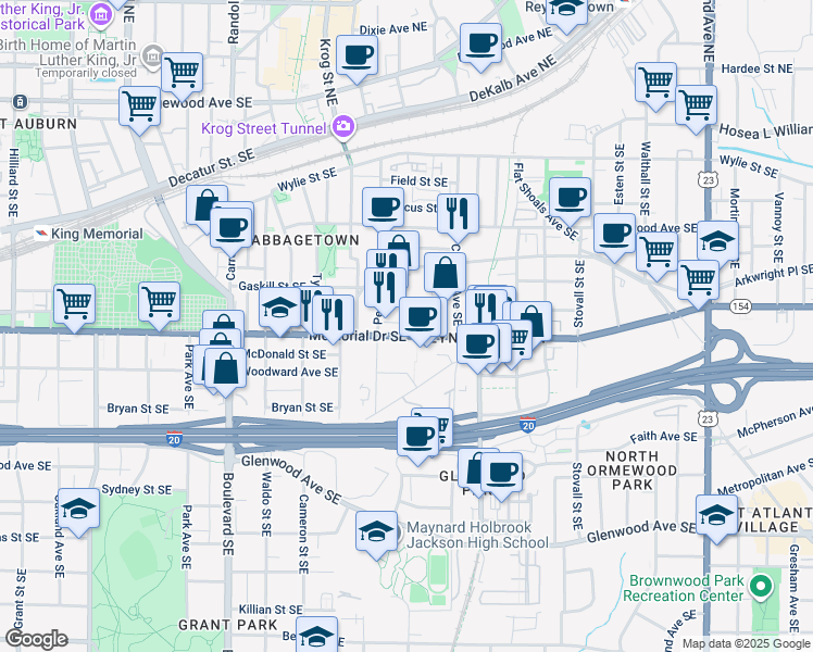 map of restaurants, bars, coffee shops, grocery stores, and more near 780 Memorial Drive Southeast in Atlanta
