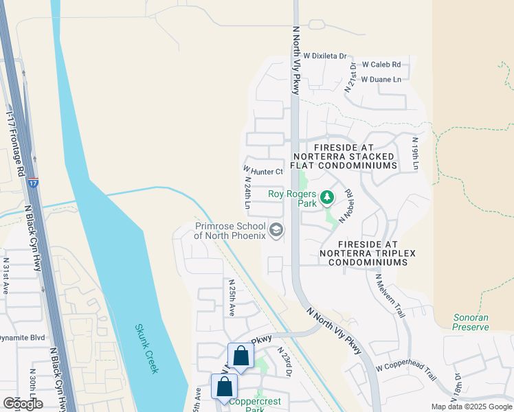map of restaurants, bars, coffee shops, grocery stores, and more near 2419 Peak View Road in Phoenix