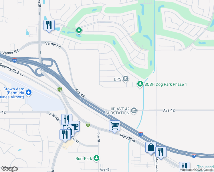 map of restaurants, bars, coffee shops, grocery stores, and more near 80584 Avenida Los Padres in Indio