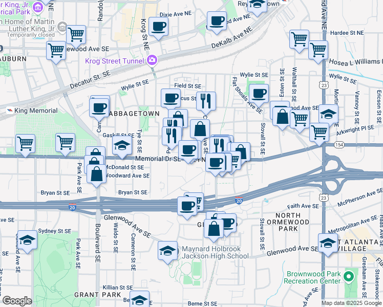 map of restaurants, bars, coffee shops, grocery stores, and more near 824 Memorial Drive Southeast in Atlanta