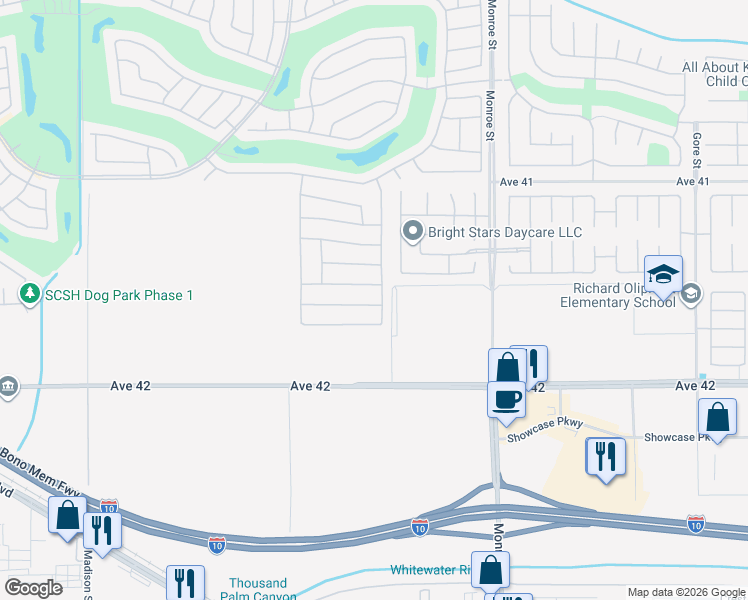 map of restaurants, bars, coffee shops, grocery stores, and more near 81708 Avenida De Baile in Indio