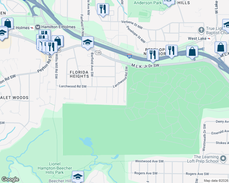 map of restaurants, bars, coffee shops, grocery stores, and more near 321 Brooks Avenue Southwest in Atlanta