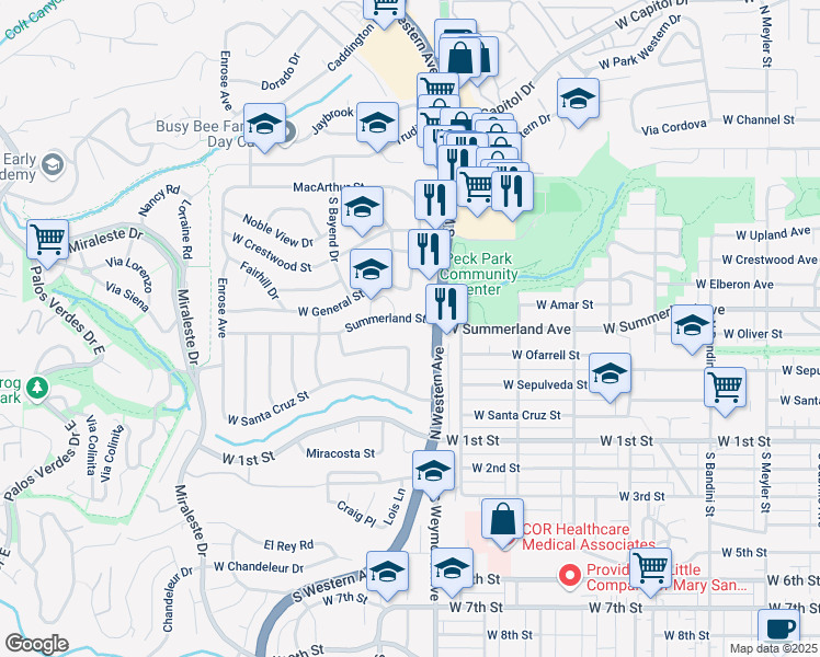 map of restaurants, bars, coffee shops, grocery stores, and more near 29661 South Western Avenue in Rancho Palos Verdes