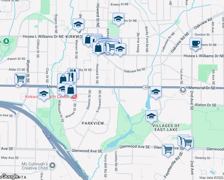 map of restaurants, bars, coffee shops, grocery stores, and more near in Atlanta