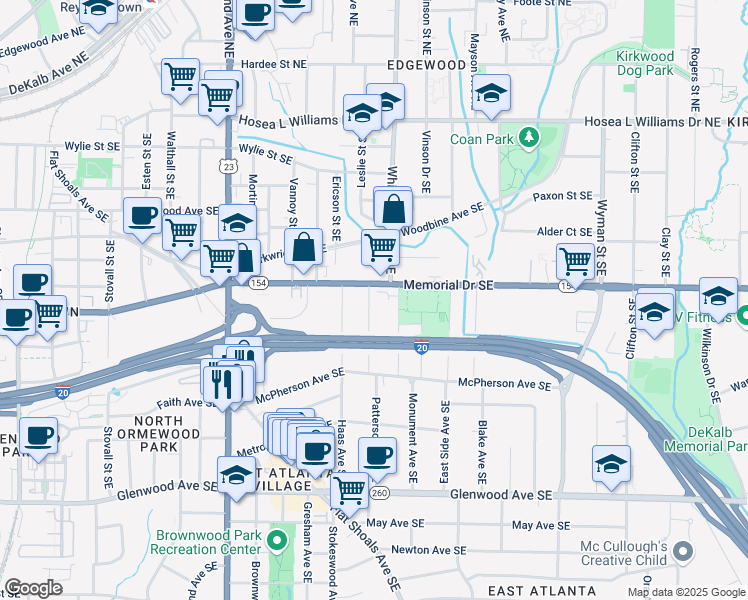 map of restaurants, bars, coffee shops, grocery stores, and more near 235 Patterson Avenue Southeast in Atlanta
