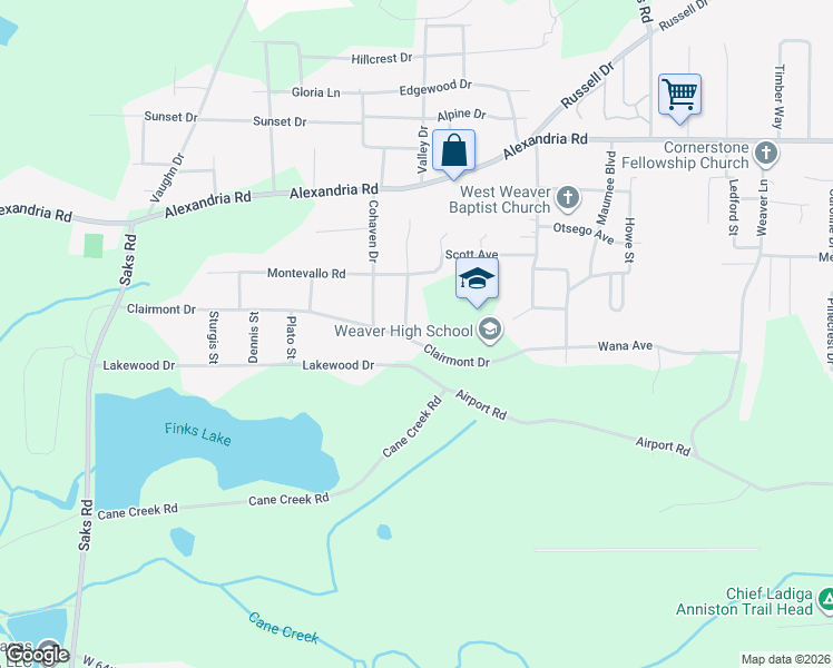 map of restaurants, bars, coffee shops, grocery stores, and more near 401 Newberry Drive in Weaver