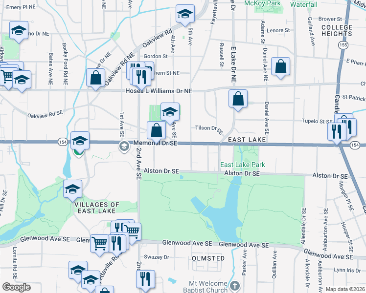 map of restaurants, bars, coffee shops, grocery stores, and more near 2479 Memorial Drive Southeast in Atlanta