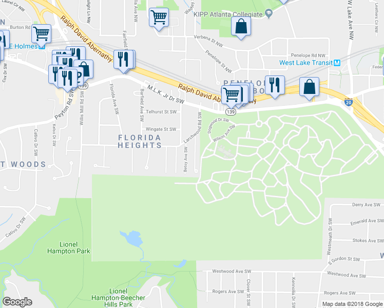 map of restaurants, bars, coffee shops, grocery stores, and more near 321 Henry Aaron Avenue Southwest in Atlanta