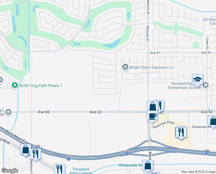 map of restaurants, bars, coffee shops, grocery stores, and more near 81656 Avenida De Baile in Indio