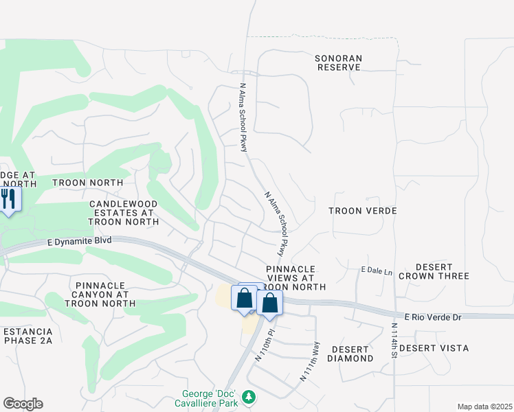 map of restaurants, bars, coffee shops, grocery stores, and more near 10941 East Southwind Lane in Scottsdale