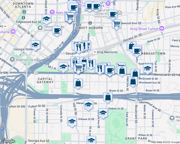 map of restaurants, bars, coffee shops, grocery stores, and more near 336 Memorial Drive Southeast in Atlanta