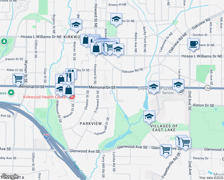 map of restaurants, bars, coffee shops, grocery stores, and more near in Atlanta
