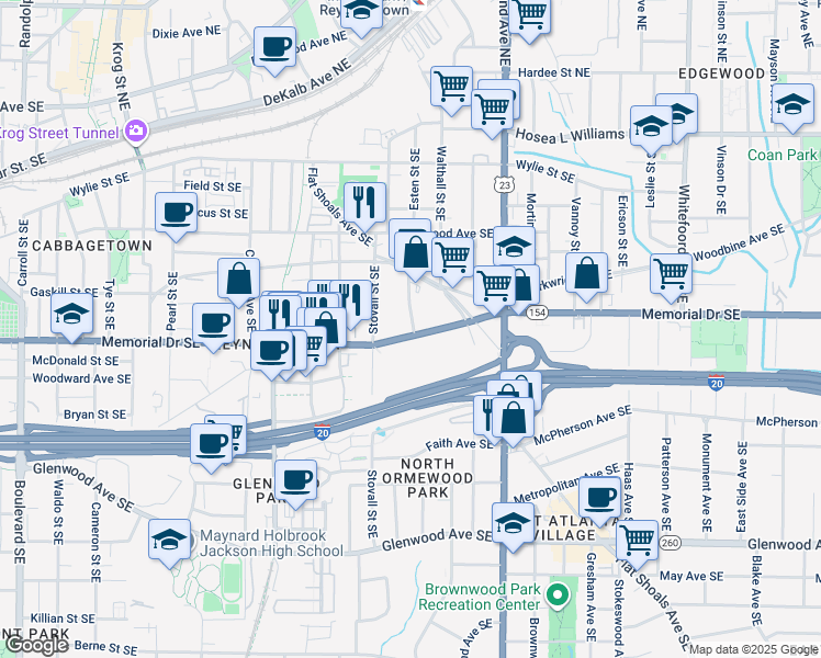 map of restaurants, bars, coffee shops, grocery stores, and more near in Atlanta