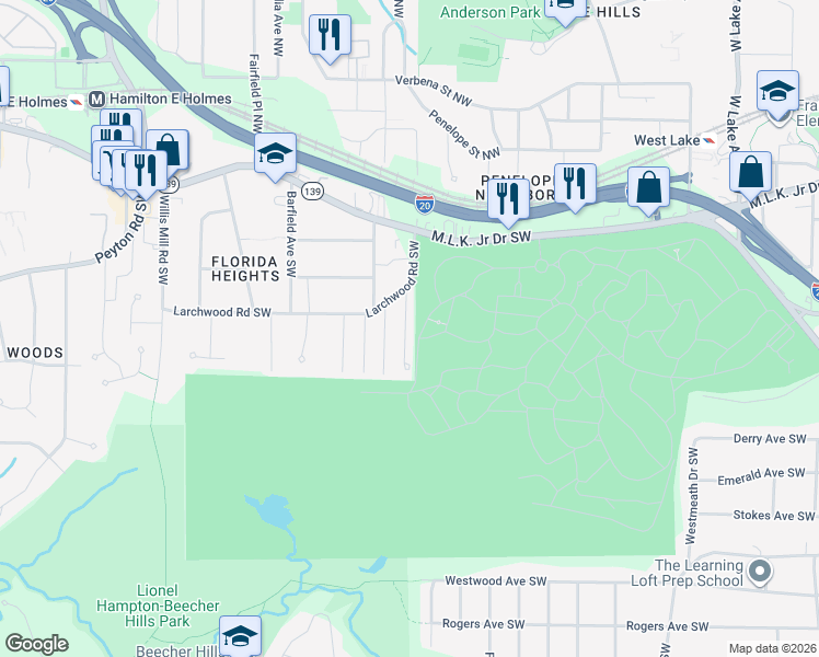 map of restaurants, bars, coffee shops, grocery stores, and more near 321 Henry Aaron Avenue Southwest in Atlanta